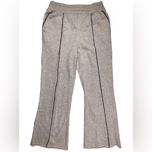 Heather Grey relaxed fit elastic waist sweatpants navy blue trim wide leg comfy